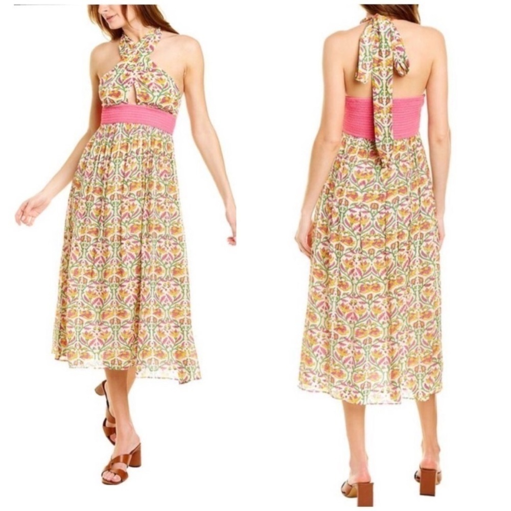 NWT ASH & EDEN MIRA HALTER MAXI DRESS Printed Magenta L